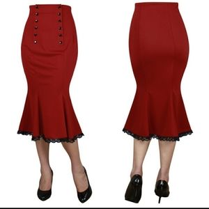 Pin Up Clothing Pencil Skirt High Waist Lace Red